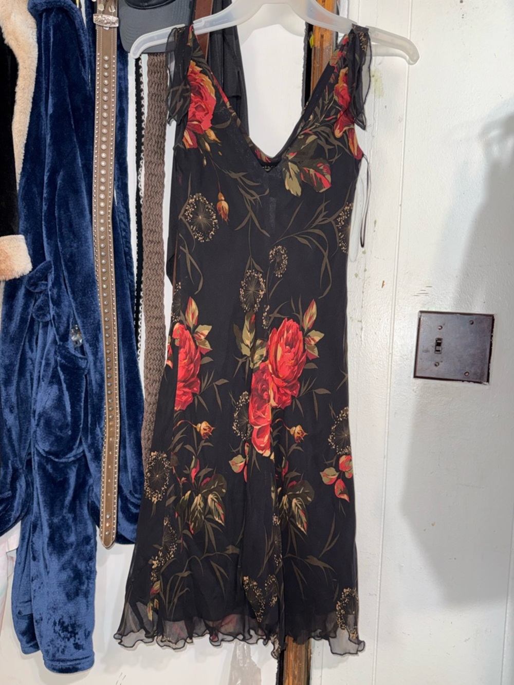 Allen B. by Allen Schwartz Black Midi Slip Dress with Red Rose Print